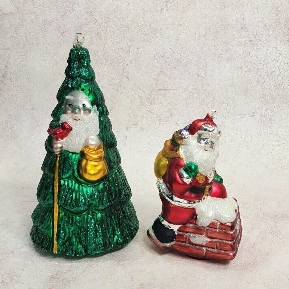 2 Dept 56 Mercury Glass 9"/6"‎ Christmas Tree Santa Yule Father Odin Ornaments